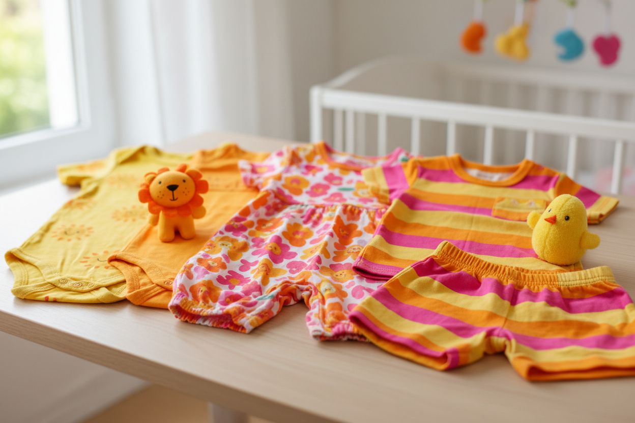 Baby clothing in bright happy colors