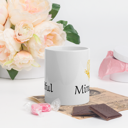 Bee Mindful Ceramic Mug, White Glossy 11 oz