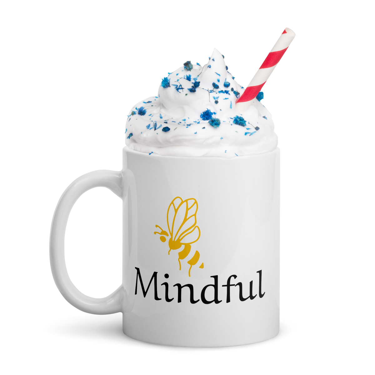 Bee Mindful Ceramic Mug, White Glossy 11 oz